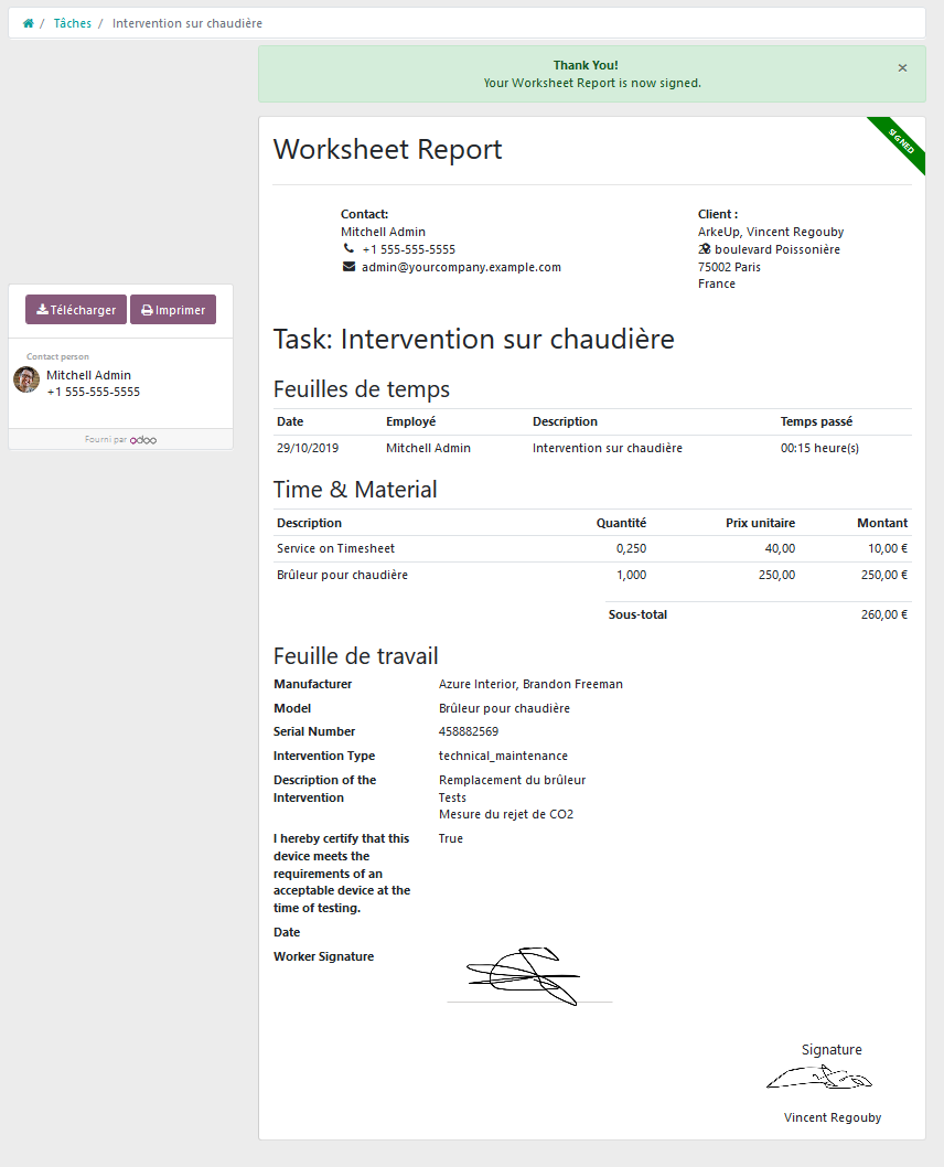 Validation rapport d'intervention technicien - Arkeup